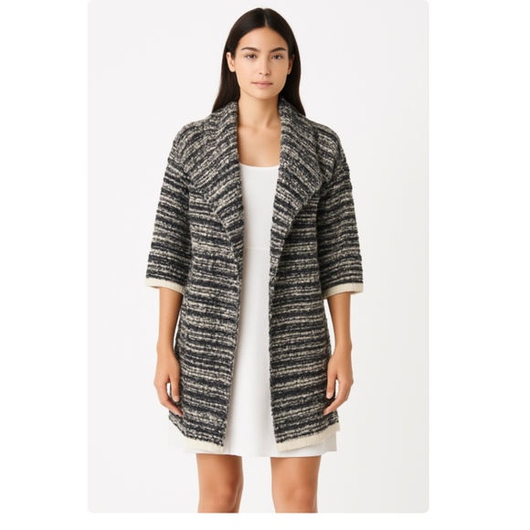 Alice + Olivia Sweaters - Alice + Olivia Striped Open Front 3/4 Length Sleeve Cardigan Blue/White Sz XS/S